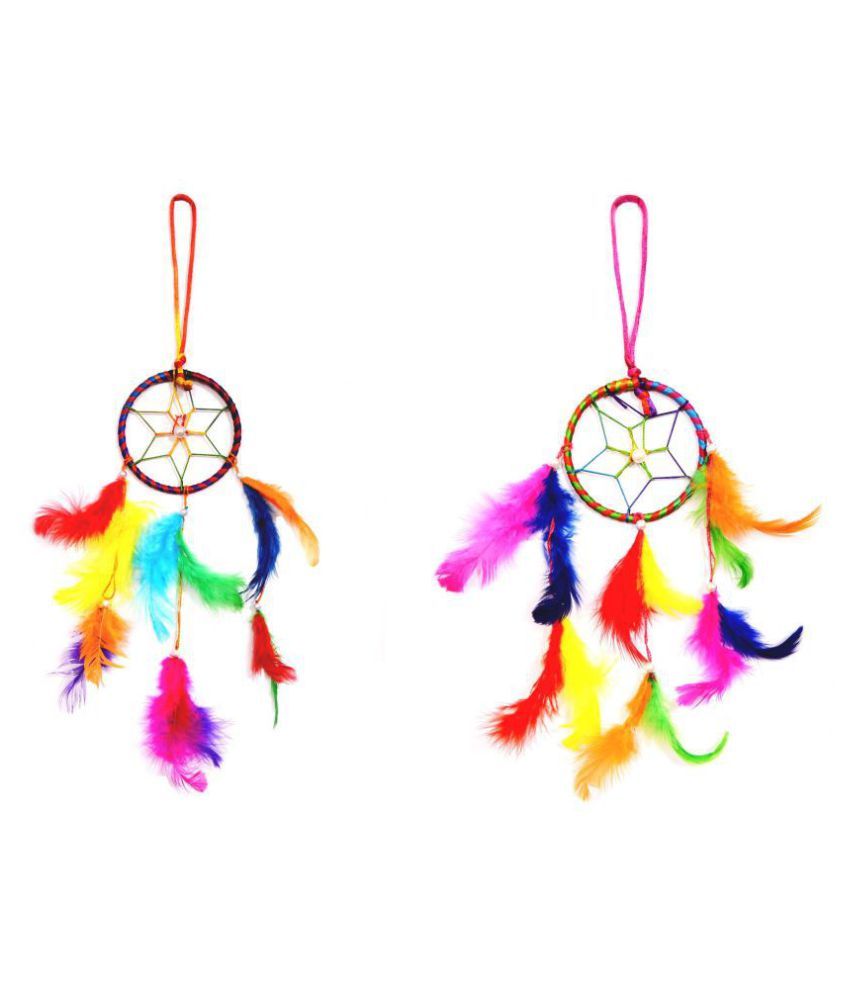     			Takshila Gems Feather Multicolour Dream Catcher - Pack of 2 ( 30 X 7 cms )