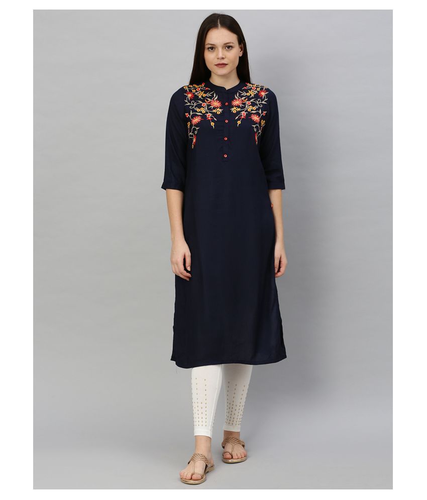     			Alena Navy Rayon Straight Kurti