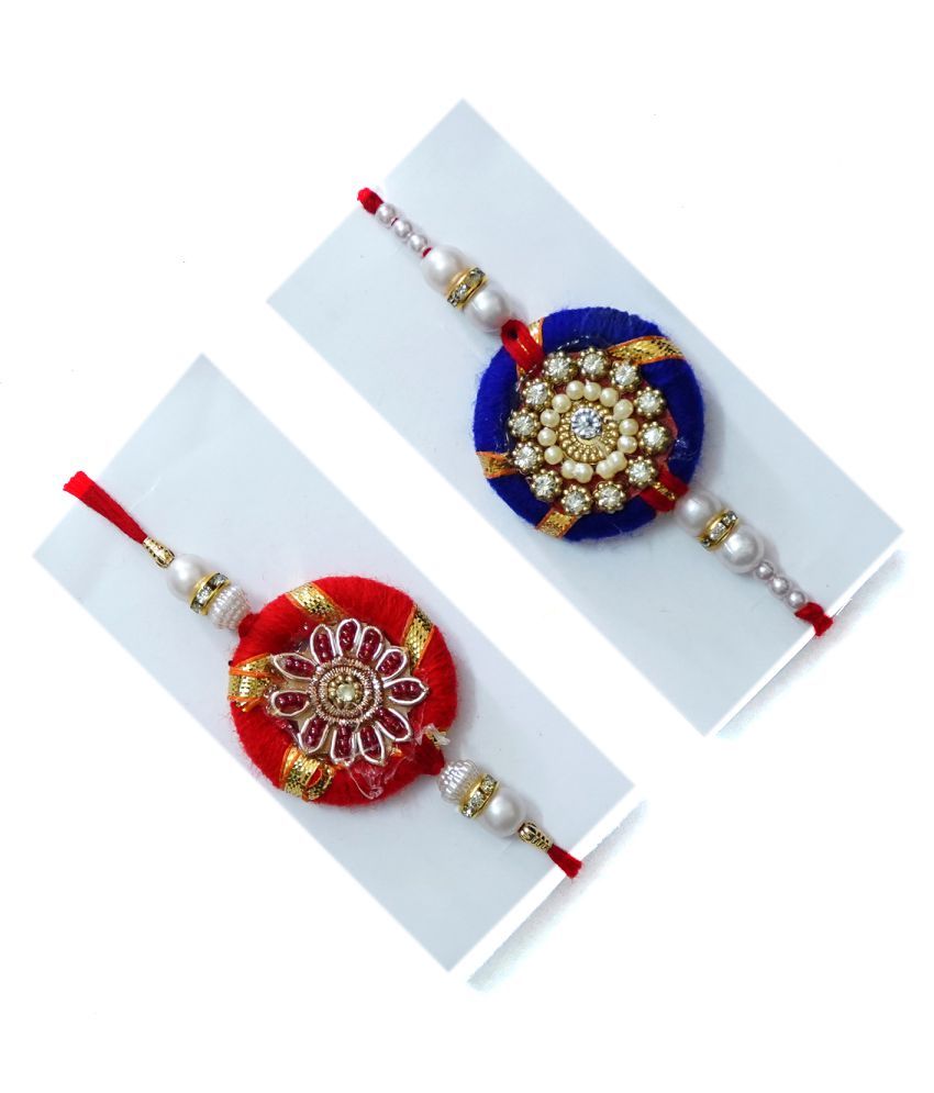 Designer Rakhi Set with Stone for Brother Sister make in India Thread