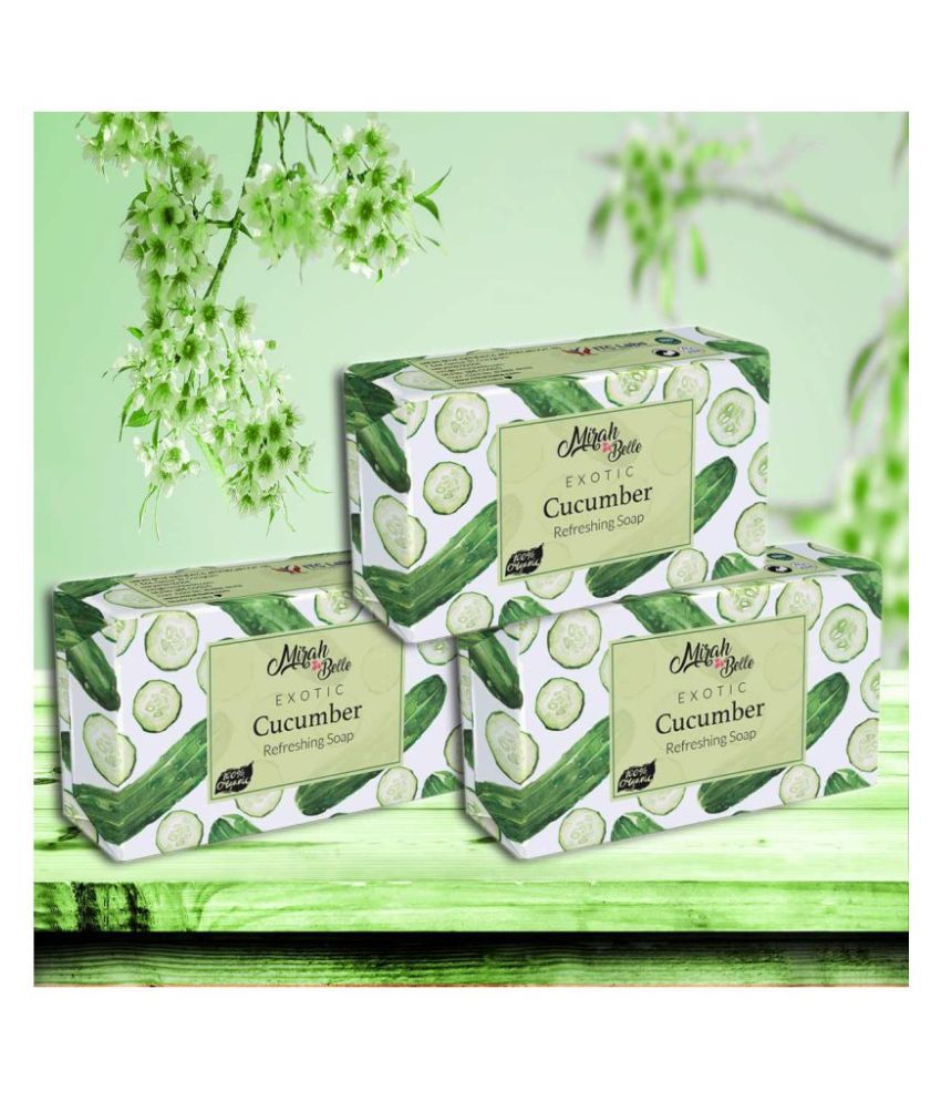     			Mirah Belle - Organic Cucumber Refreshing Soap 125gm (Pack of 3) - For Dull & Distressed Skin - Helps Cool and Rejuvenate- Handmade Soap 375gm