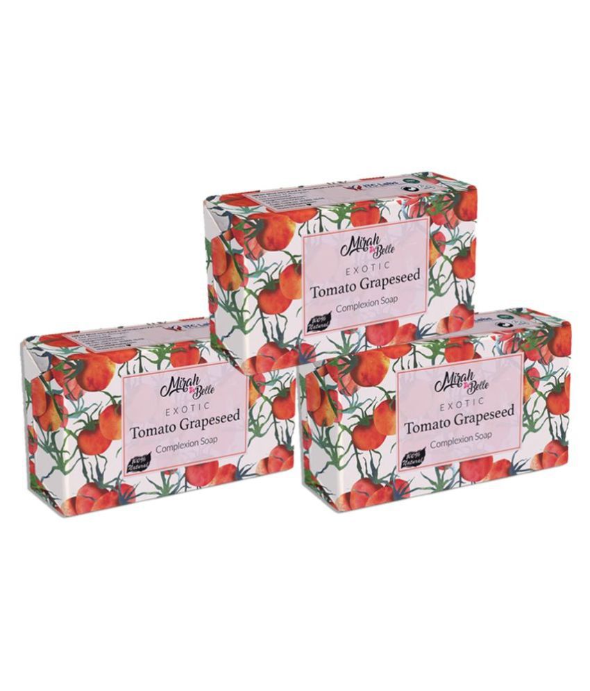 Mirah Belle Tomato, Grapeseed Brightening Soap (375 g),Natural & Organic, Soap 375 g Pack of 3