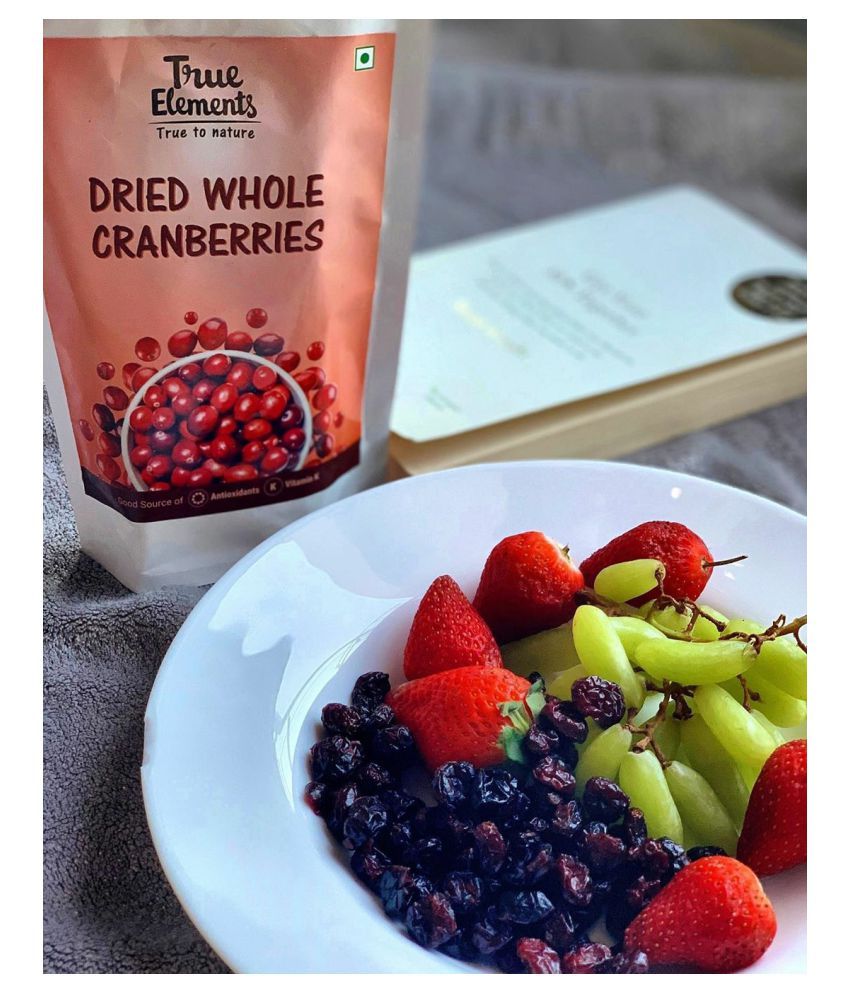 True Elements Dried Whole Cranberries and Blueberries 125g each Pack of