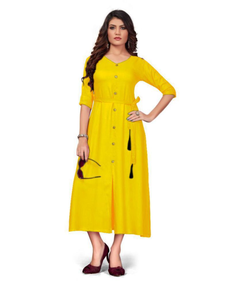     			VISVA DESIGNER Yellow Rayon Front Slit Kurti