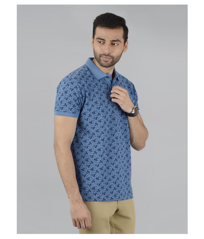 Buy GreenFibre Wool Blue Printed Polo 