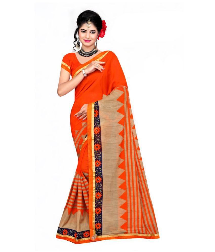 AALISHAN ZARI ART Orange Polyester Saree Buy AALISHAN ZARI ART Orange Polyester Saree Online