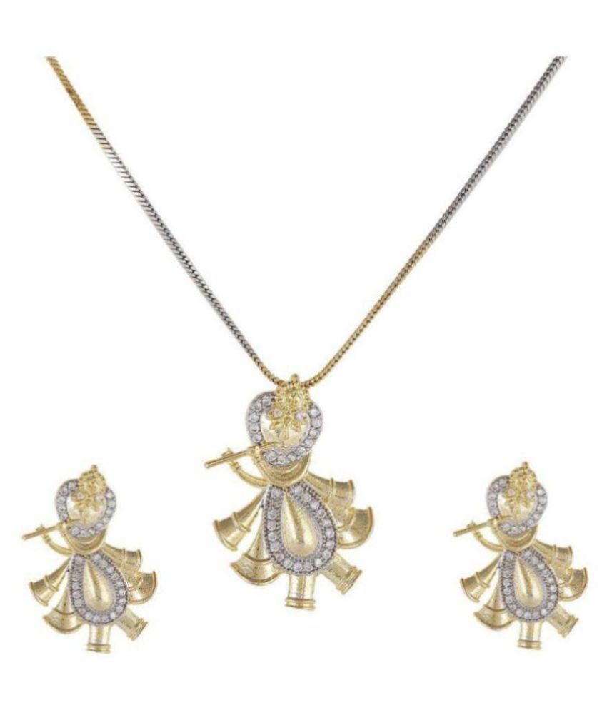 gold plated AD krishna with flute style pendant set for women and girls Buy gold plated AD