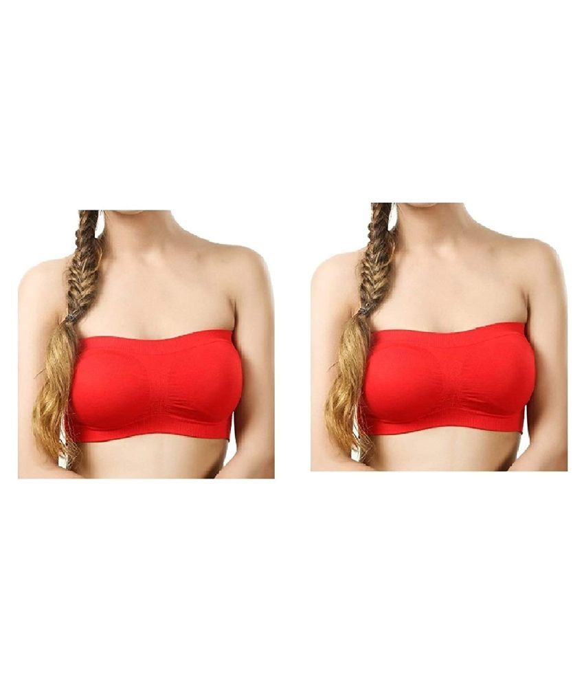     			ComfyStyle Pack of 2 Cotton Lycra Non Padded Women's Tube Bra ( Red )