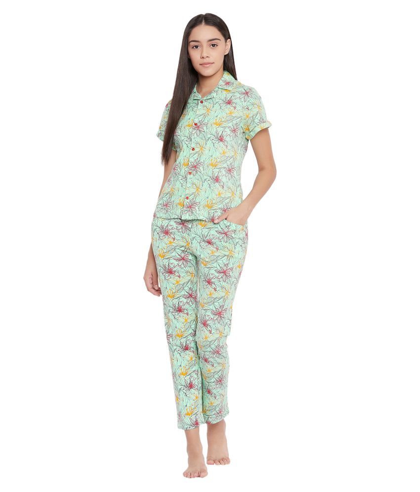     			Clovia Cotton Nightsuit Sets - Green