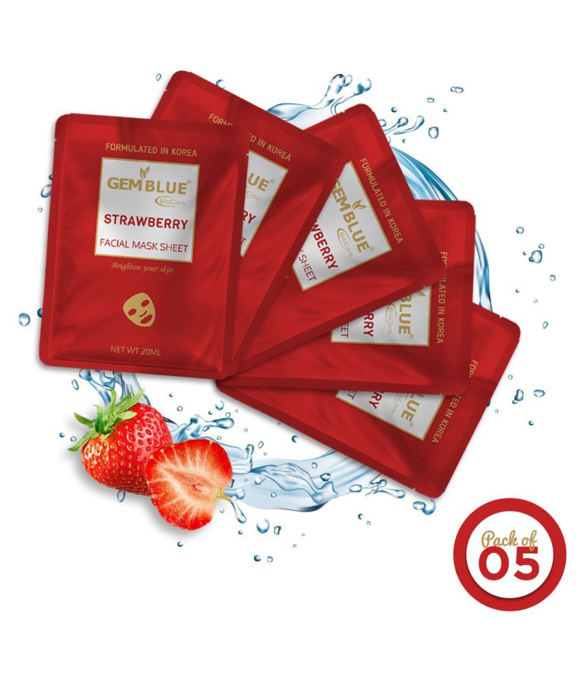     			gemblue biocare Strawberry Face Sheet Mask Masks 60 gm Pack of 5