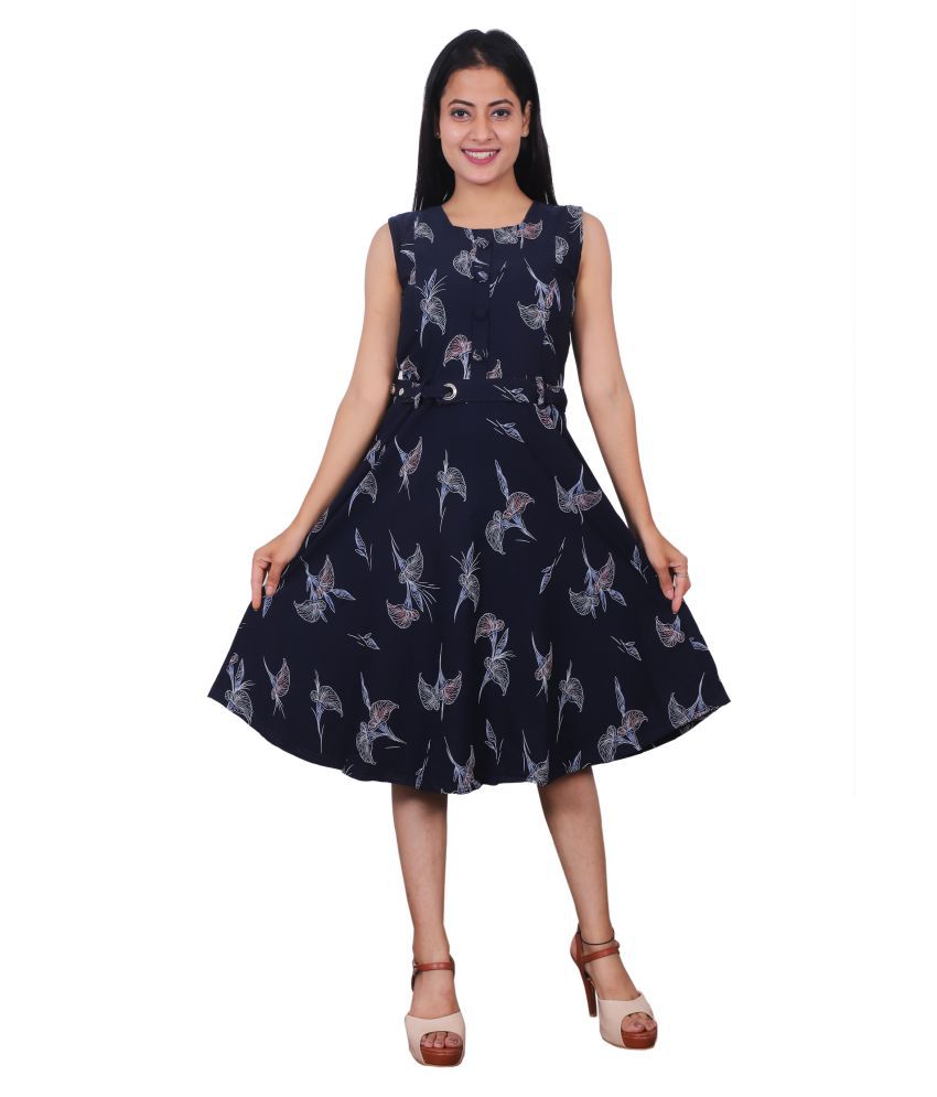 Miss N World Poly Crepe Navy Fit And 