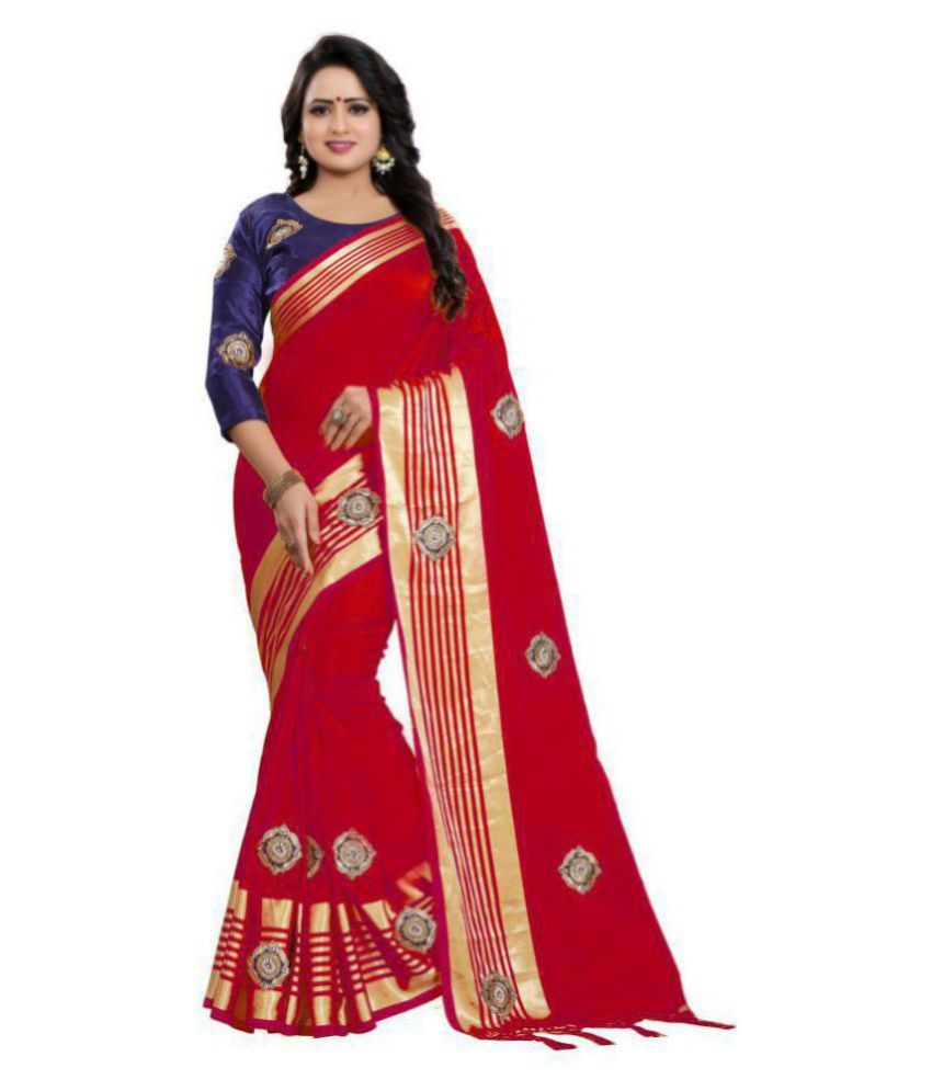     			ofline selection Red,Blue Silk Blends Saree