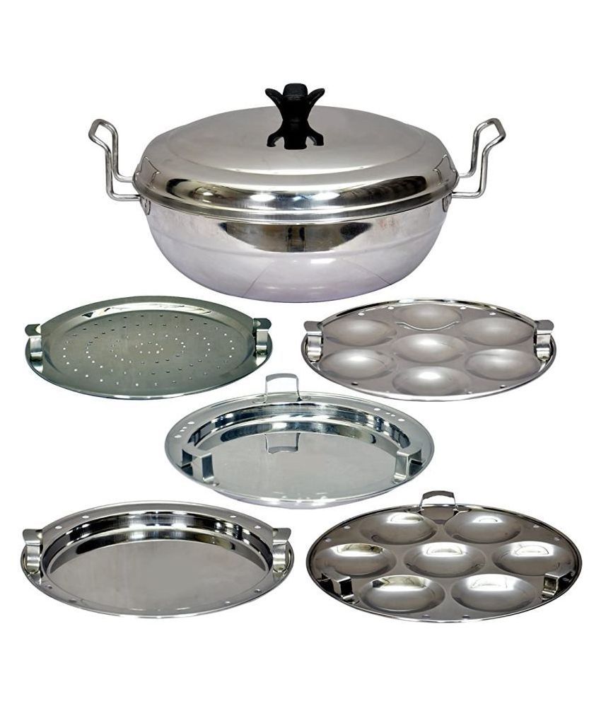     			AQUIRIOS Plain Bottom Steel Idli Cooker 2000 mL