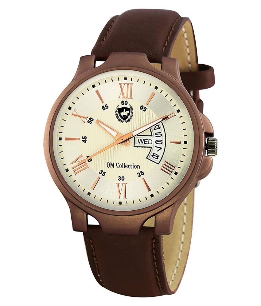     			Om Collection - Brown Leather Analog Men's Watch