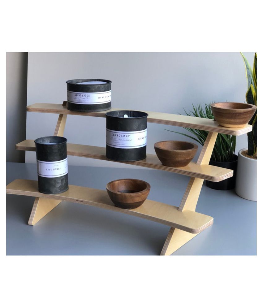 AmericanElm Multipurpose Curved 3 Tiered Storage Shelf, Wooden Racks