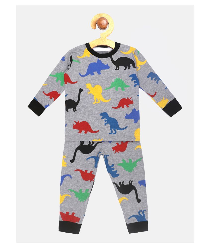     			Lazy Shark Pack of 1 Cotton Blend Nightsuit Set ( Grey )