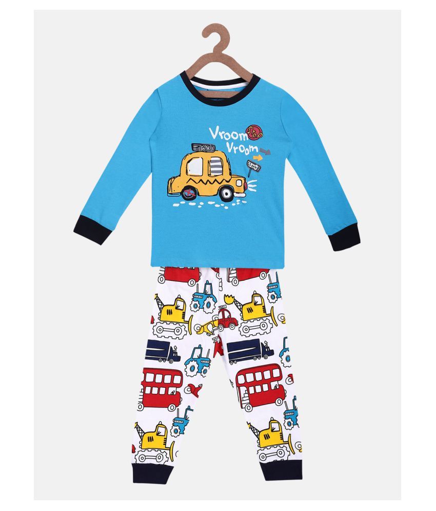     			Lazy Shark Pack of 1 Boys Cotton Blend Nightsuit Set ( Blue )