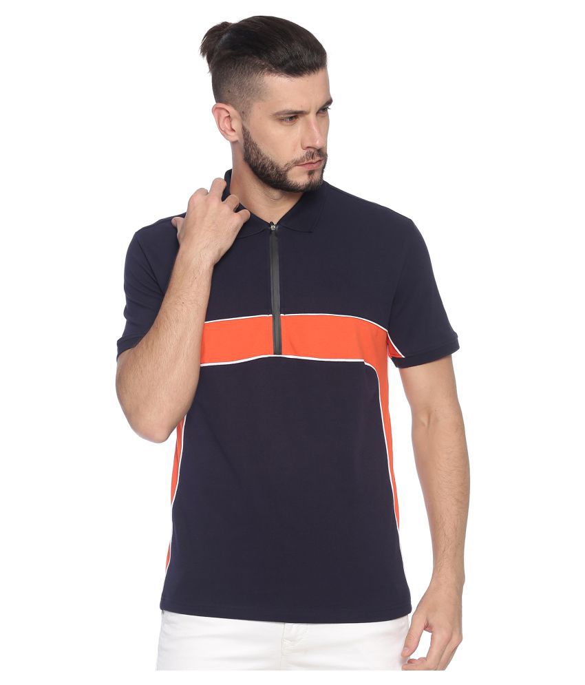    			Y & I Navy Color Block Polo T Shirt
