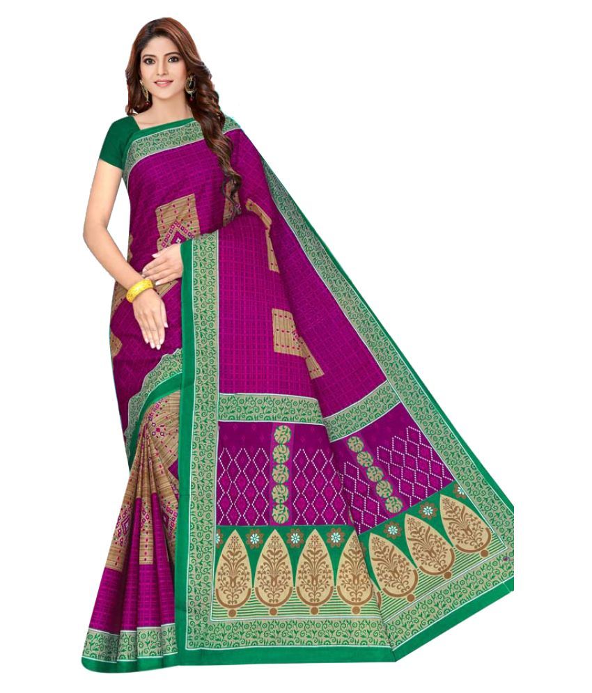 Kishore Textiles Beige,Purple Cotton Blend Saree Combos - Buy Kishore ...