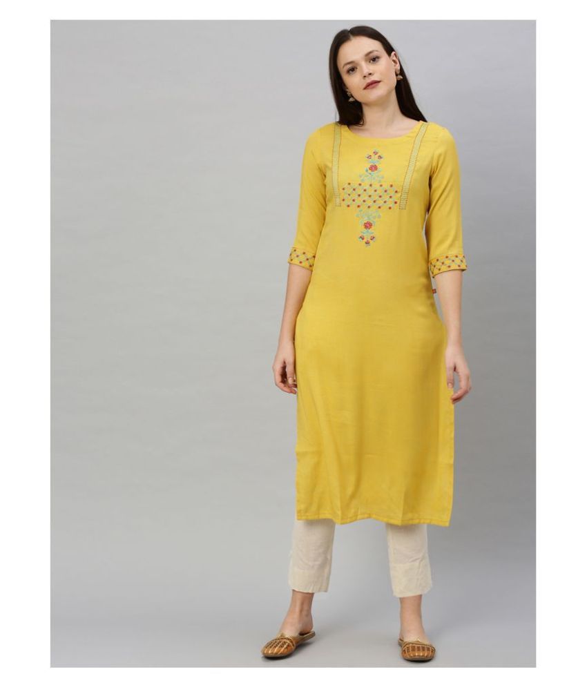     			Alena Yellow Rayon Straight Kurti