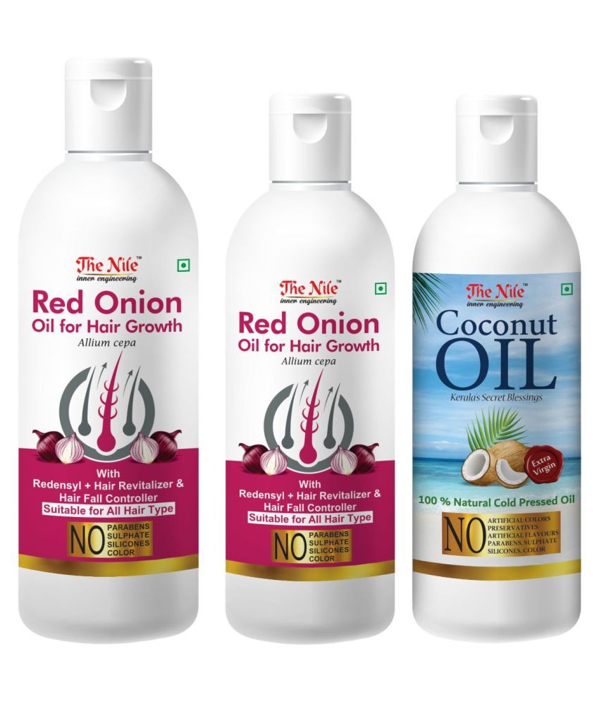     			The Nile Red Onion 150 ML + Onion Oil 100 ML + Coconut Oil 100 Ml 350 mL Pack of 3