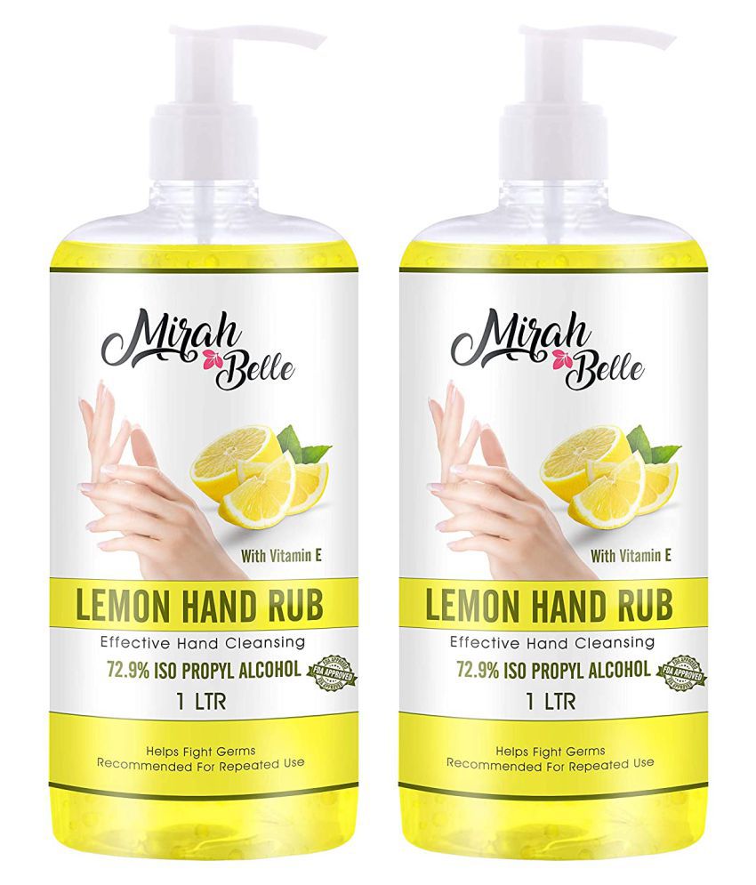 Mirah Belle Lemon Hand Rub (1000 ml),(With Vitamin E ),(72.9% Alcohol) Hand Sanitizer 1000 mL Pack of 2