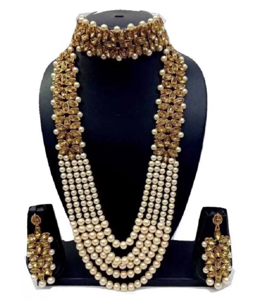 fabstreet Acrylic Golden Long Haram Traditional 18kt Gold Plated