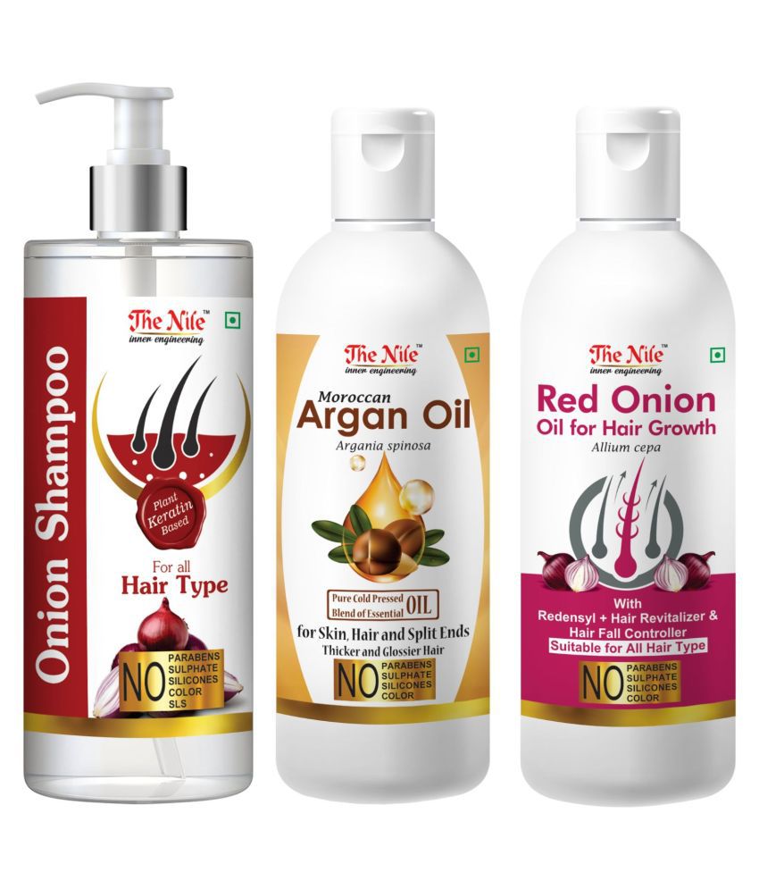     			The Nile Red Onion Shampoo 200 ML + Argan Argan Oil 100 ML + Red Onion Oil 100 ML  Shampoo 400 mL Pack of 3