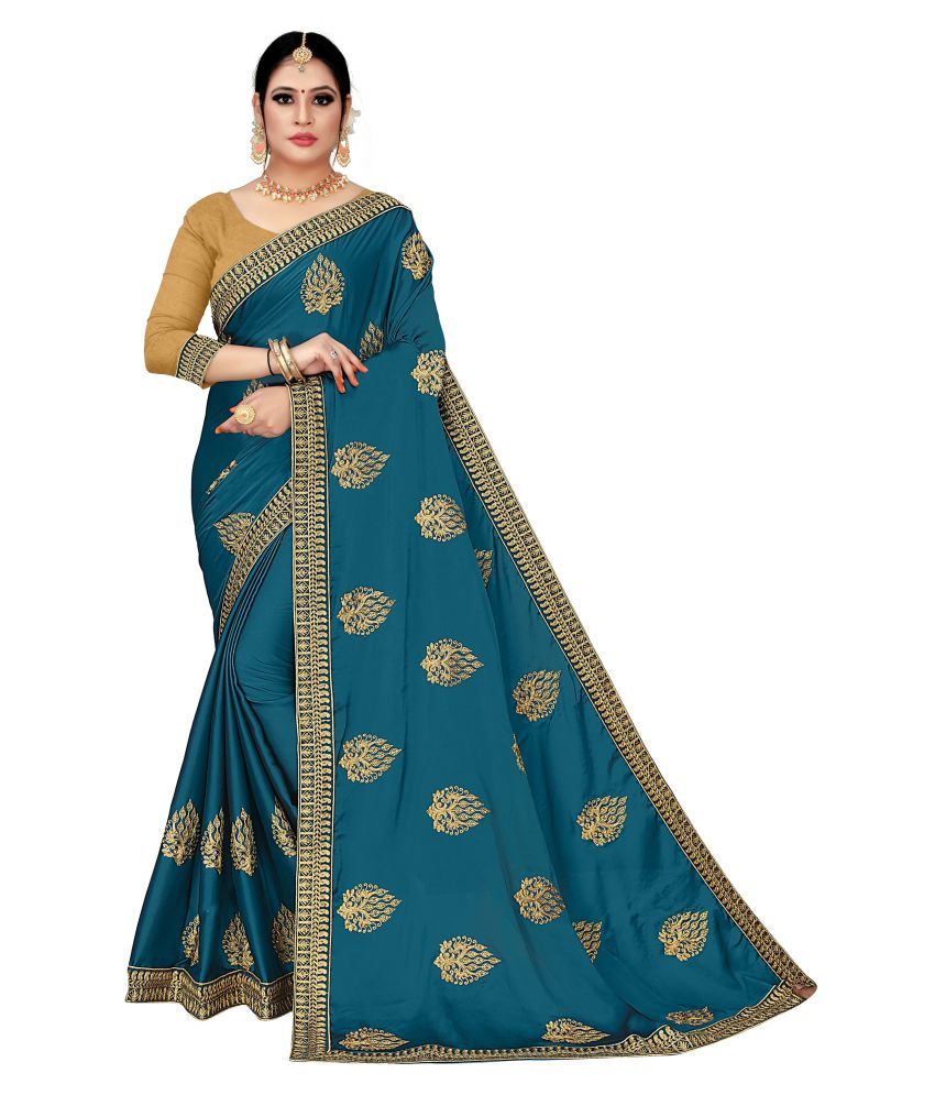 Guru alankar Blue Silk Blends Saree - Buy Guru alankar Blue Silk Blends ...