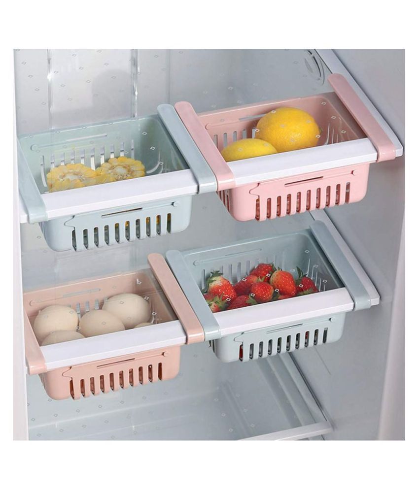 Avsar 4 Pcs Expandable Adjustable Fridge Storage Basket Under Shelf