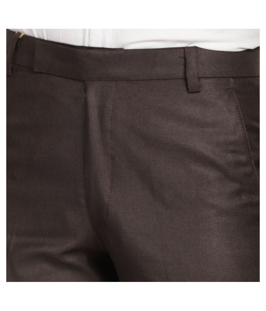 FOI Brown Regular -Fit Flat Trousers