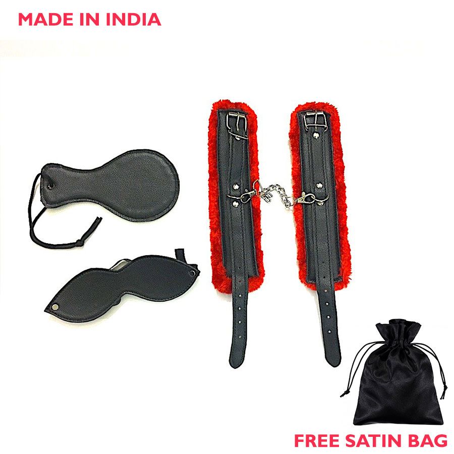 Kamuk Life Black Red Leather Bdsm Bondage Set Handcuffs Paddle