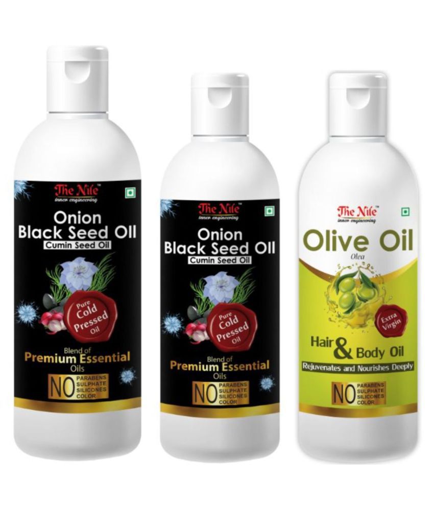    			The Nile Onion Blackseed 200 ML+ 100 ML(300 Ml) + Olive Oil 100 ML 400 mL Pack of 3