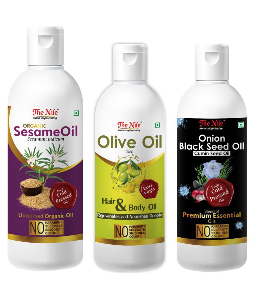     			The Nile Sesame Oil 200 ML + Olive Oil 100 Ml + Onion Blackseed100Ml 400 mL Pack of 3