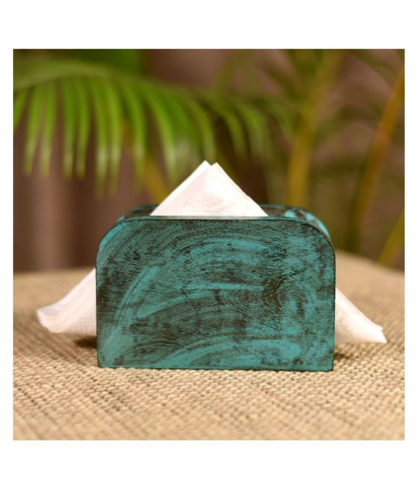     			Unravel India Blue Wood Decorative Tissue Box Holder - Pack of 1