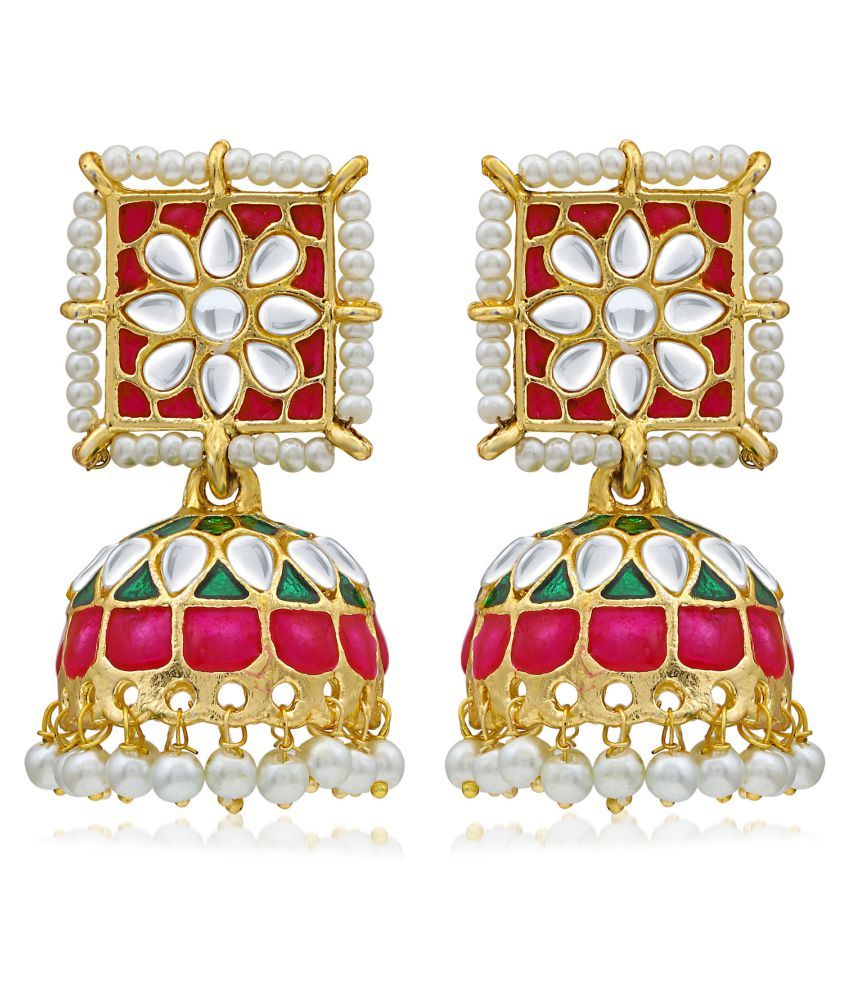     			Sukkhi Ethnic Pearl Gold Plated Kundan Meenakari Jhumki Earring For Women