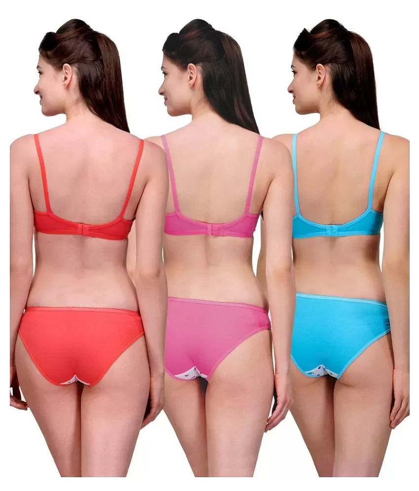 Buy Softskin Womens Printed Soft Cotton Bra & Panty Set - Pack of 3 (30B)  Multicolour at