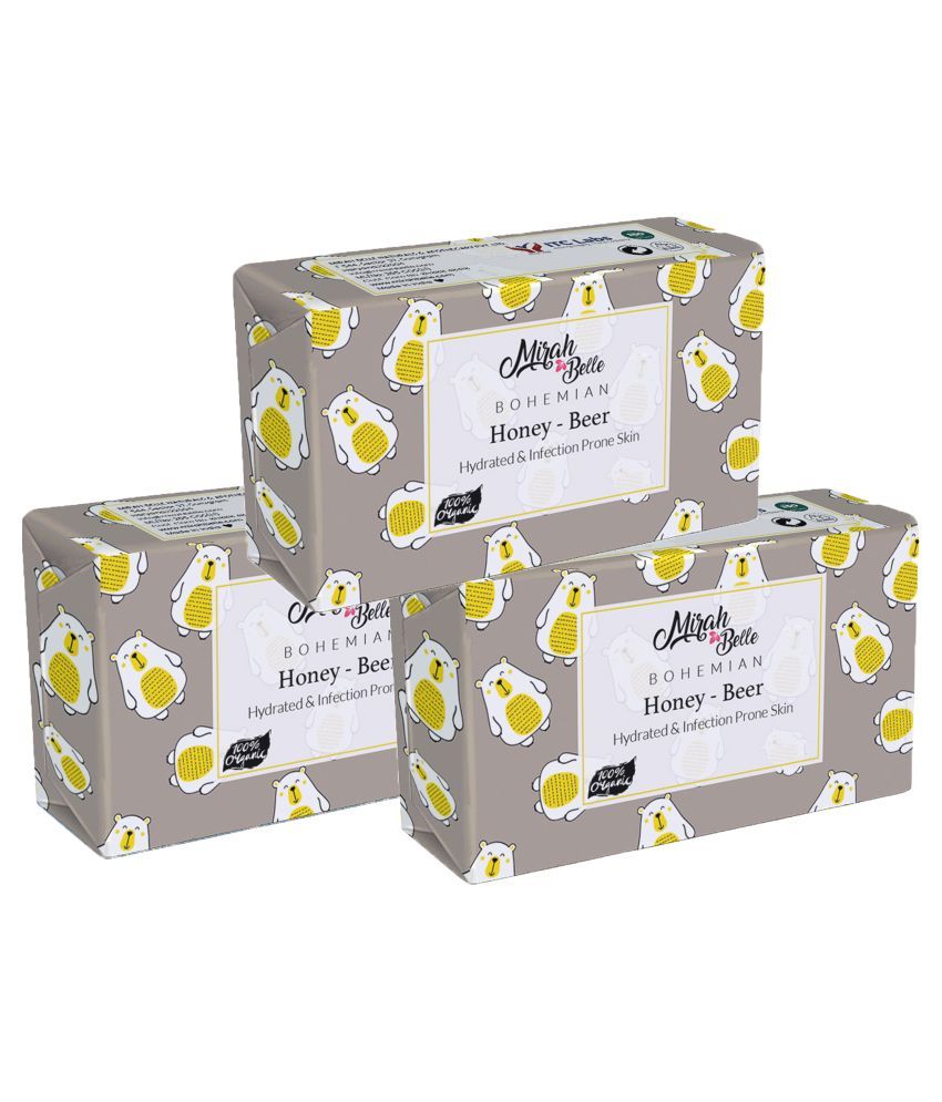     			Mirah Belle - Organic Honey Beer Conditioning Soap 125gm(Pack of 3) - For Dehydrated & Infection Prone Skin- Handmade Soap 375gm