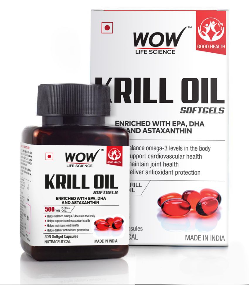     			WOW Life Science Krill Oil Softgels - Enriched with EPA, DHA & Astaxanthin - 500mg Krill Oil - 30 Softgel Capsules