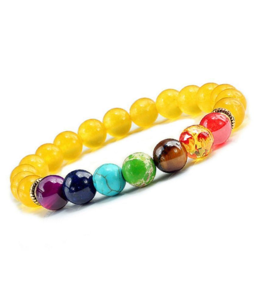 Edmiria Yellow Jade 7 Chakra 8mm Beads Stones Stretchable Braceletet