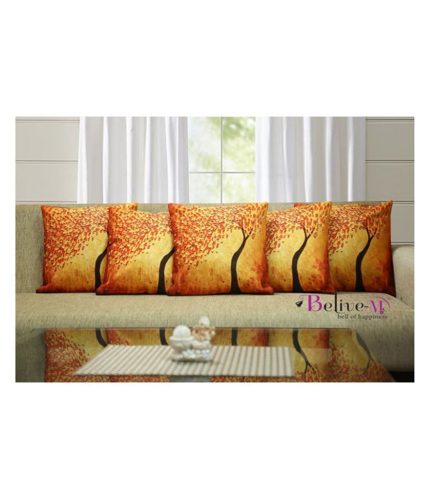     			Belive-Me Set of 5 Jute Print Cushion Covers Floral Themed 40X40 cm (16X16 inch)