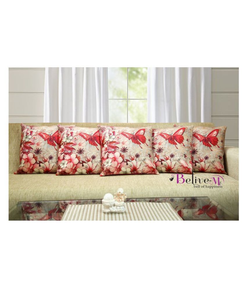     			Belive-Me Set of 5 Jute Print Cushion Covers Butterfly 40X40 cm (16X16 inch)