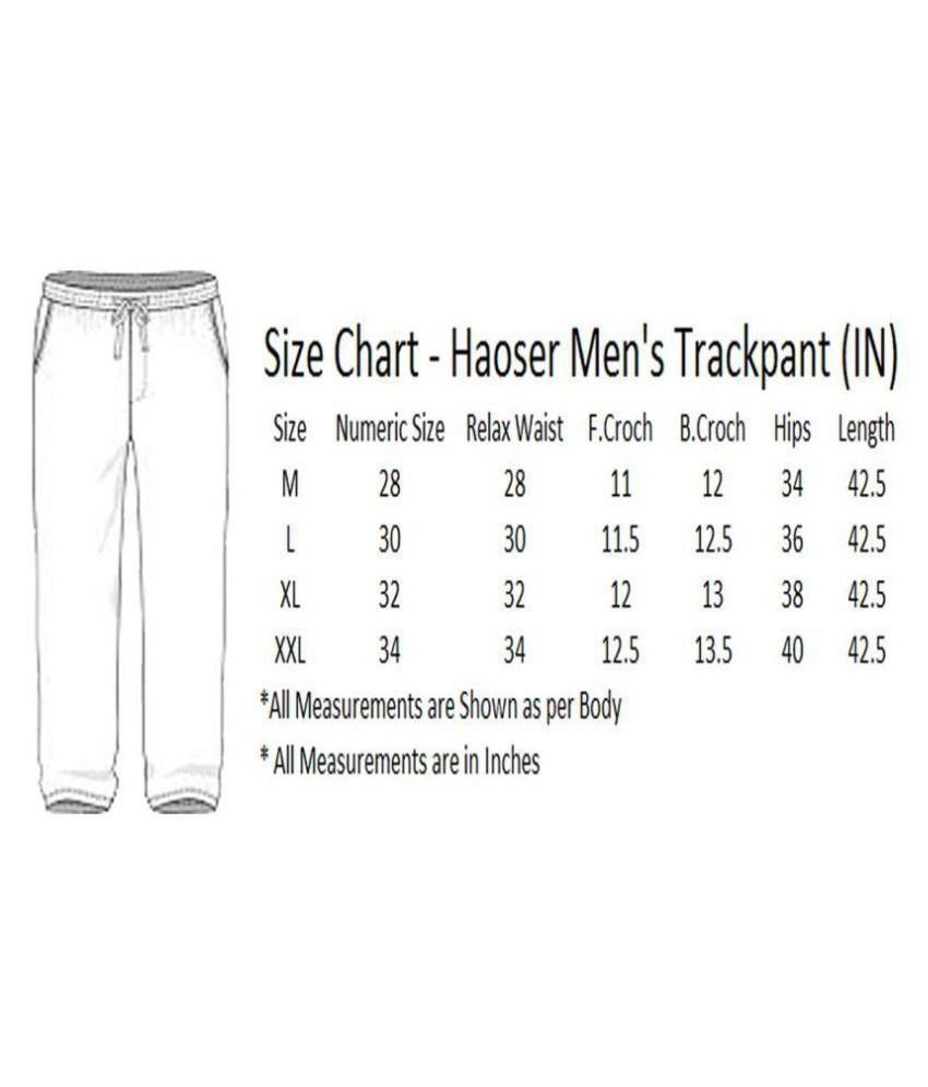 track pants xl size chart