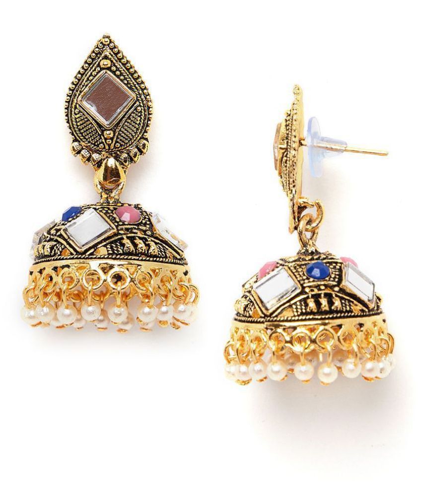 ZeroKaata Golden Ethnic Mirror Jhumkas - Buy ZeroKaata Golden Ethnic