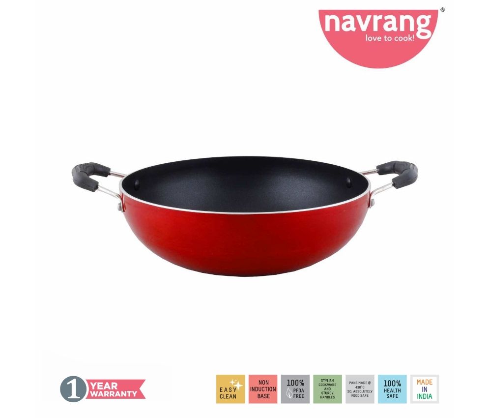     			Navrang Non Stick Aluminium Kadai Economy M With Lid ,230mm,Red -Non Induction 