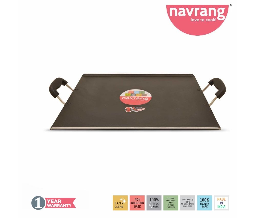     			Navrang Non Stick Aluminium Rectangle Patri Tawa 330mm,Black Hammertone -Non Induction 