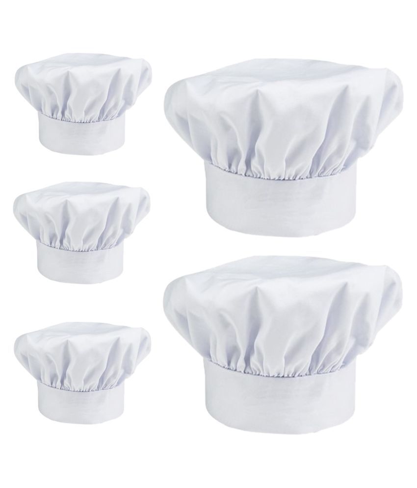     			Kaku Fancy Dresses Chef Cap/Hat/Cook Cap/Restaurant Cap/Handcraft Toque Chef Cap/Chef Hats -White, Pack of 5