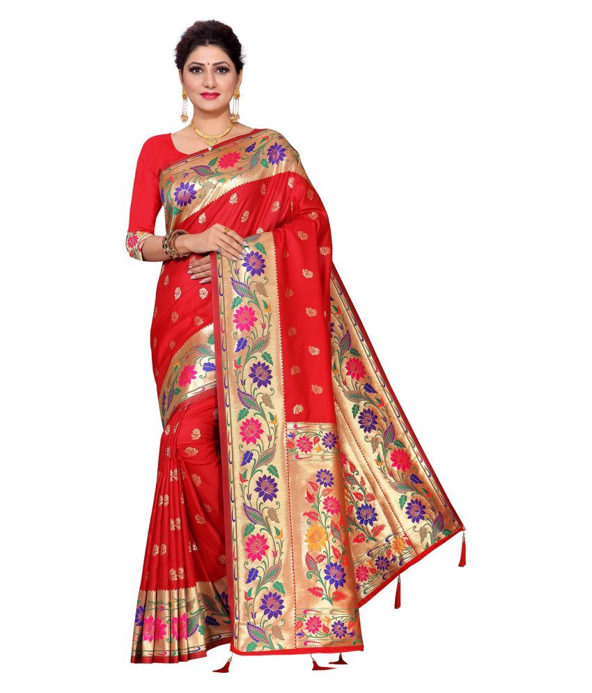 Silk House Red Banarasi Silk Saree Buy Silk House Red Banarasi Silk