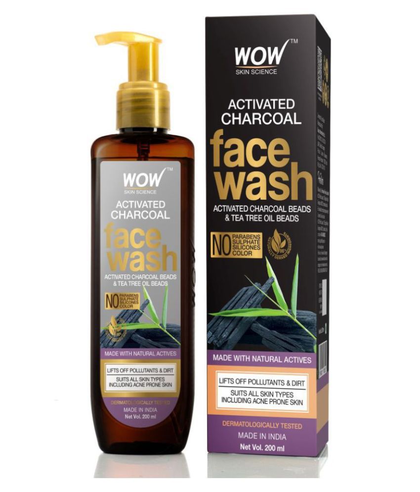 WOW Skin Science Activated Charcoal Face Wash - Removes Pollutants & Dirt - No Parabens, Sulphate, Silicones & Color - 200mL