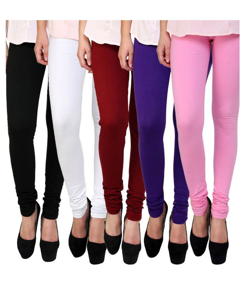     			FnMe Multicolor Cotton Leggings - Pack of 5