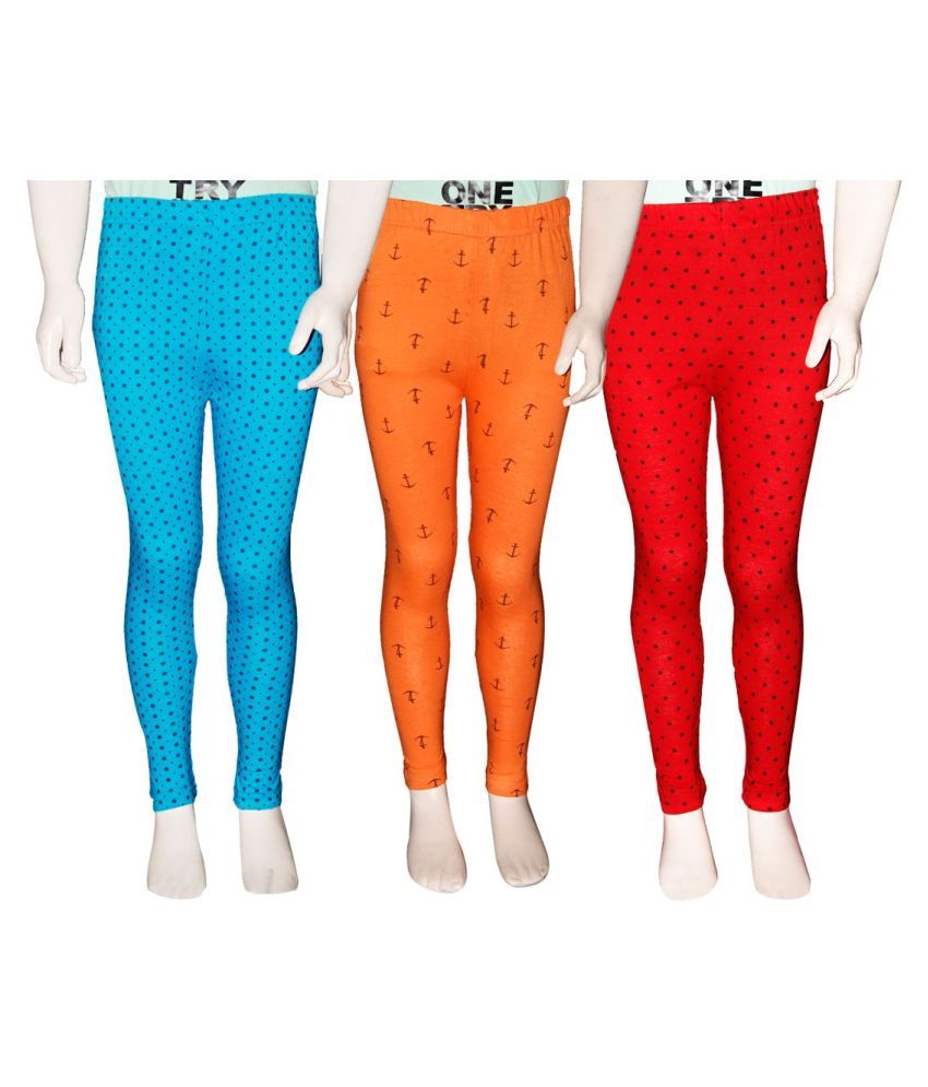     			FnMe Pack of 3 Girls 100% Cotton Leggings ( Aqua )